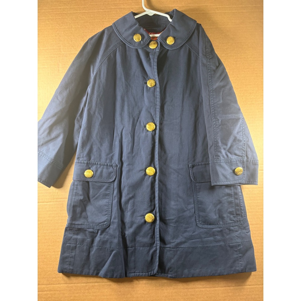 Juicy Couture Womens Small Navy Military Jacket Gold Buttons Chain Print Lined